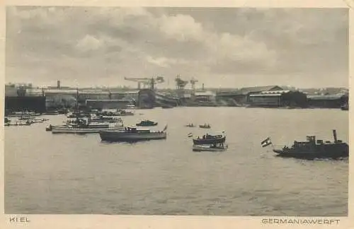Postcard Germany Kiel harbour crane ship