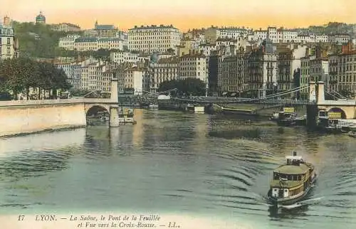 France Postcard Lyon La Saone , le Pont de la Feuille vue vers la Croix-Rousse