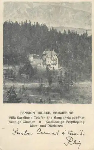 Postcard Austria > Lower-Austria > Semmering Pension Gruber