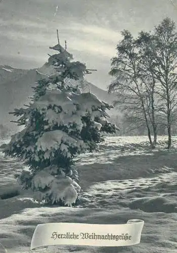 Winter snowy landscape Christmas greetings postcard Germany
