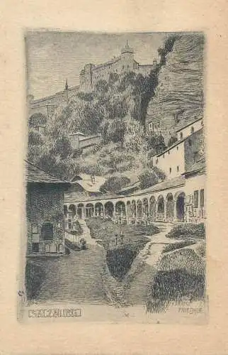 Postcard Austria Salzburg etch