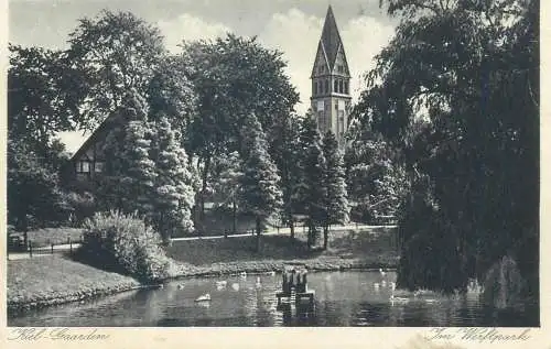 Postcard Germany Kiel - Gaarden park