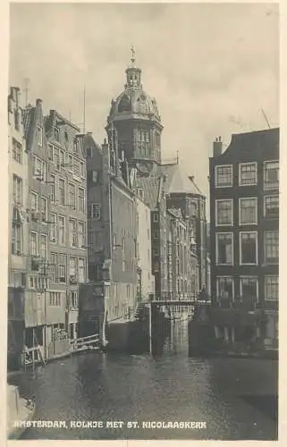Postcard Netherlands Amsterdam Kolkje met St. Nicolaaskerk 1937