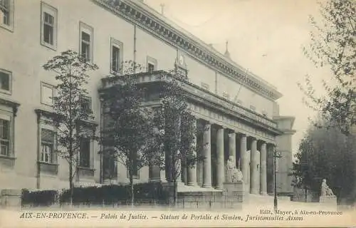France CPA Postcard Aix-en-Provence Palais de Justice Statues de Portalis et Simeon