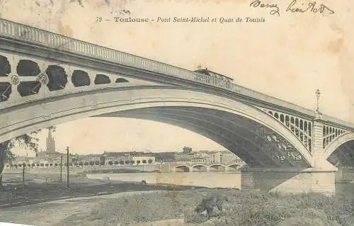 France CPA Postcard Toulouse Pont Saint-Michel et Quai de Tounis