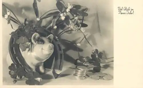 Postcard Germany New years greetings Nenen Jahre Viel Gluck pig barrel