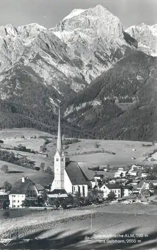 Postcard Austria Selbhorn Sommerfrische church and mountain panorama