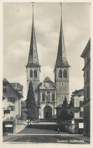 Postcard Switzerland Luzern hofkirche clocktower
