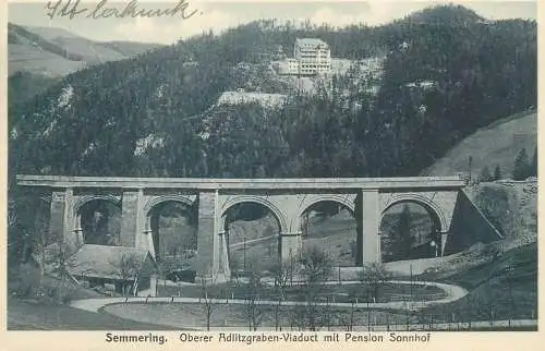 Postcard Austria Semmering viaduct mit pension Sonnhof