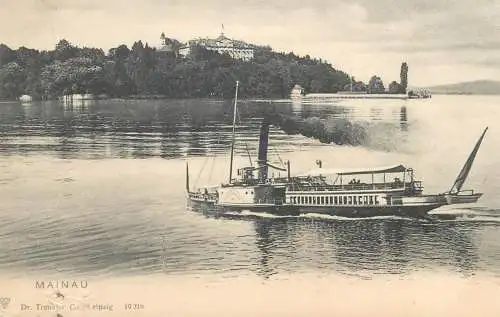 Postcard Germany Mainau lake castle and paddleboat