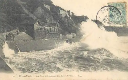 CPA Postcard France Biarritz Cote des Basques par Gros Temps
