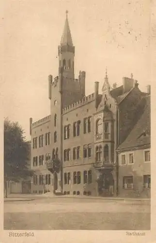 Postcard Germany Bitterfeld city hall clocktower