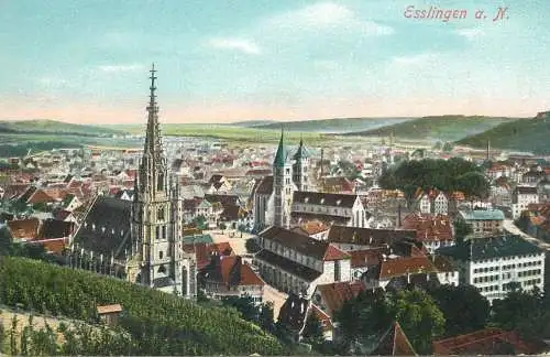 Postcard Germany Esslingen panorama 1910