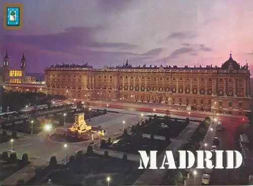Postcard Spain Madrid Orient square and Royal Palace nocturnal aspect