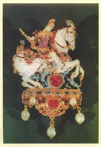 Postcard Gilded pendant with St George enamel pearls and precious stones