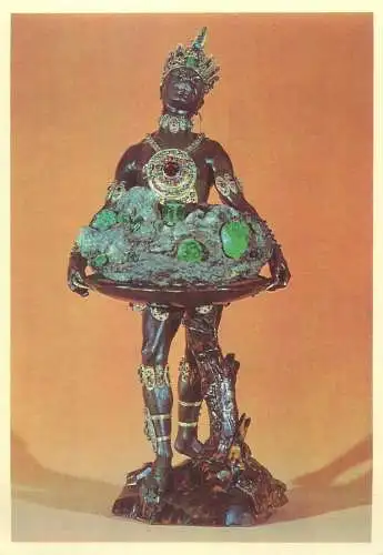 Postcard Moor statue with emeralds set in natural stone by B. Permoser and J.M Dinglinger