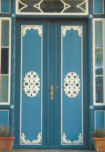 Postcard Nordsee blue door photography by Heinz Wohner