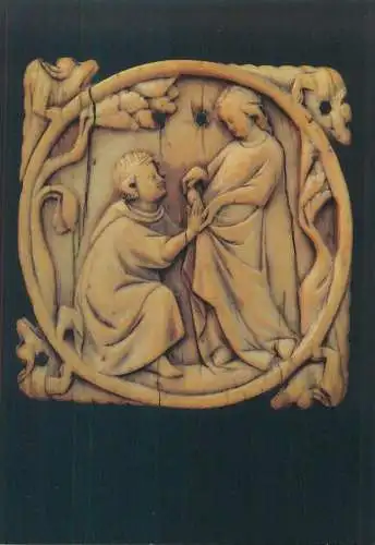Postcard Darbringung des Herzens Elfenbein Relief Paris um 1300