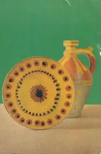 Postcard pottery from Oboga painted jug and plate