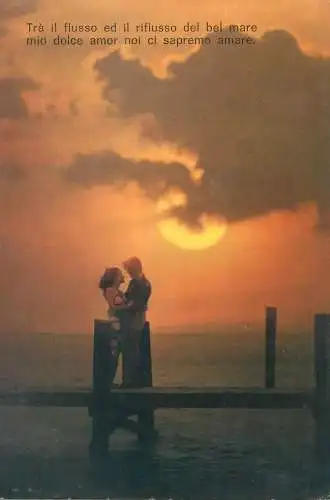 Postcard romantic lovers couple picturesque sunset