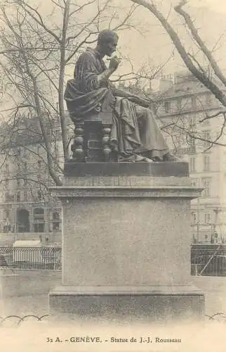 Postcard Switzerland Geneve statue de J.J. Rousseau