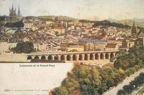 Postcard Switzerland Lausanne et le Grand Pont panorama