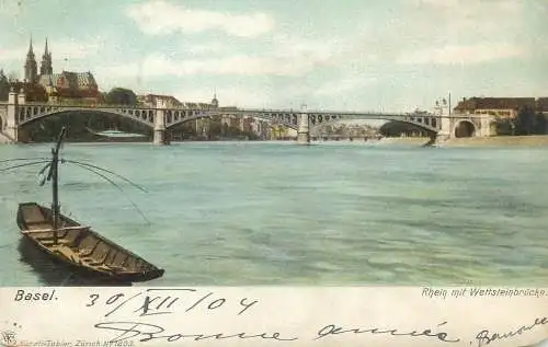 Postcard Switzerland Basel 1904 rowboat