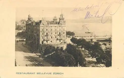 Postcard Switzerland Zurich restaurant Bellevue 1915