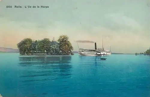 Postcard Switzerland Rolle L'Ile de la Harpe paddleboat