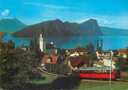 Postcard Switzerland Vitznau mit Burgenstock train tram 1970