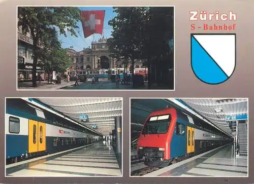 Postcard Switzerland > ZH Zurich multi view train S-Bahnhof museumsstrasse