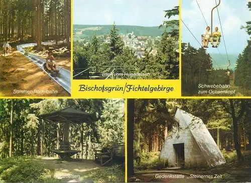 Postcard Germany Bischotsgrun Fichtelgebirge multi view teleski and slide