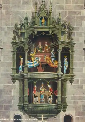 Postcard Germany Munchen the carillon with cooper dance at city hall