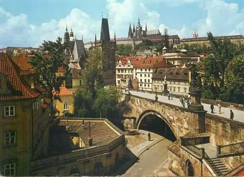 Postcard Czech Republic Prague castle and bridge