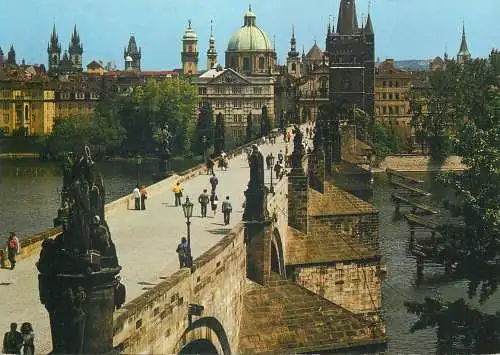 Postcard Czech Republic Prague castle and bridge