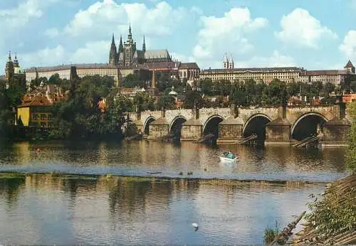 Postcard Czech Republic Prague castle and bridge