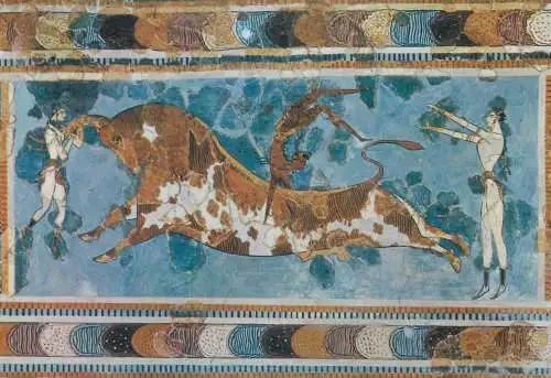 Postcard Greece Heraklion museum toreador fresco from Knossos 1969