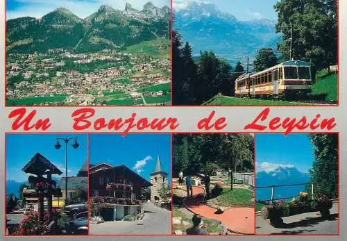 Golf & miniature golf related postcard Switzerland Leysin 1994 tram train