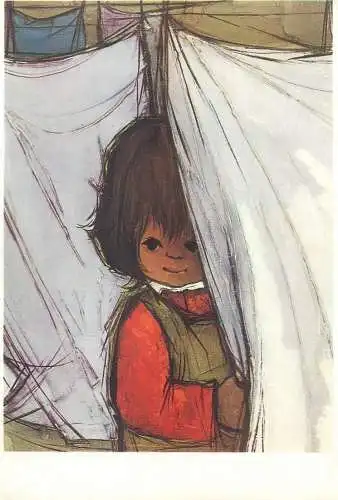 Postcard ethnic children types peasant young girl illustration drawing