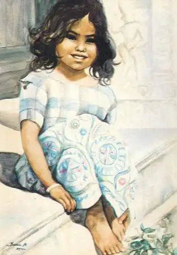 signed Postcard D. Muszynska-Zamorska young girl painting
