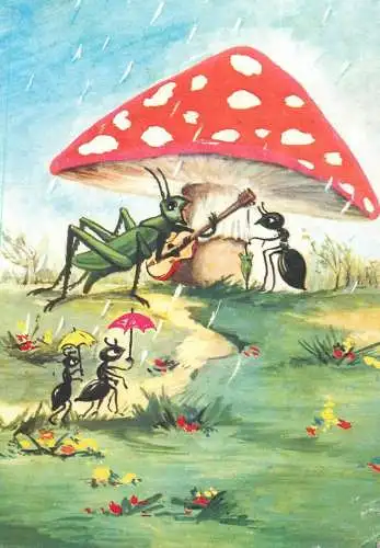Comics Postcard cricket and the ant ballad mushroom