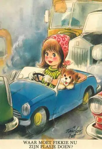 Comics Postcard funny humorous drawing traffic signed illustration
