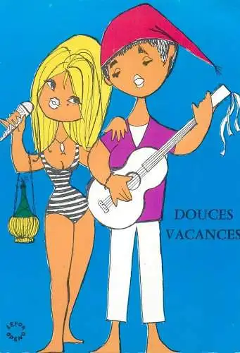 Comics Post card douces vacances romantic lovers couple illustration drawing