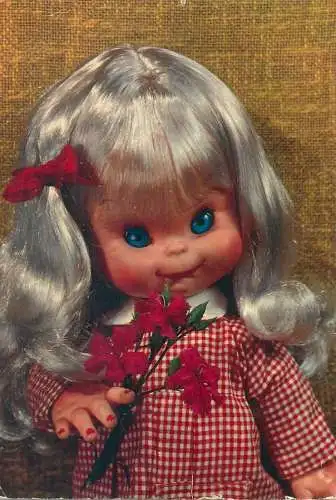 Comics Post card doll with flower bouquet