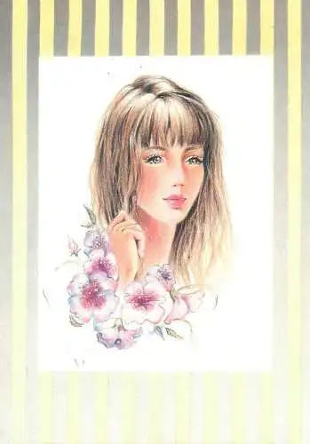 beautiful woman drawing illustration Postcard