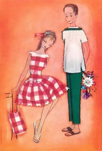 romantic surprise lovers couple illustration Postcard