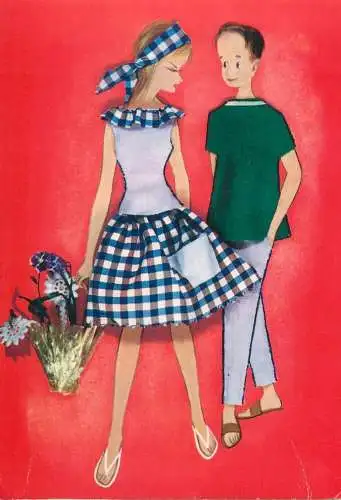 romantic lovers couple illustration Post card