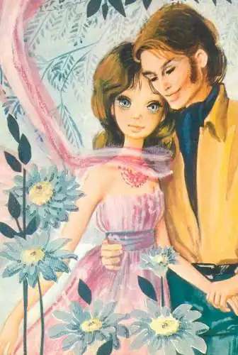 Post card romantic lovers couple illustration
