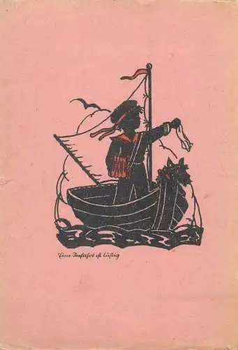 Scherenschnitt Postcard sailor on boat