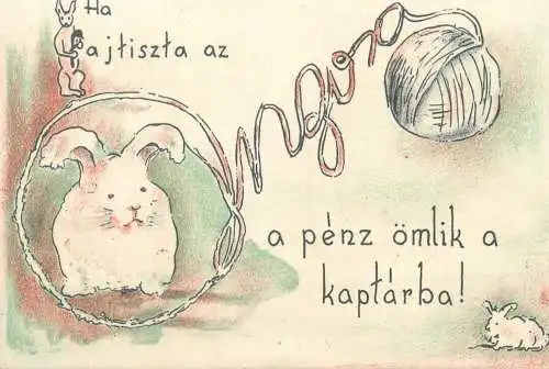 Comic humour Postcard rabbit funny illustration